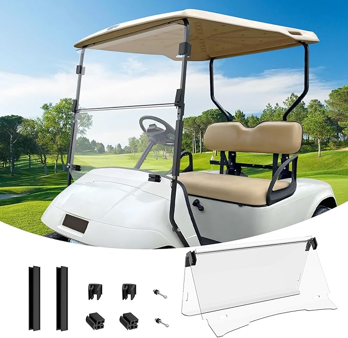 EZGO TXT Windshield, EZGO Windshield for Golf Cart Suitable for 1995-2013 EZGO TXT Model, PC UV Resistant, Foldable Golf Cart Windshield Replacement with Windshield Clips