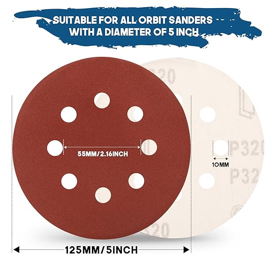 5 Inch 8 Hole Sanding Discs, Round Aluminum Oxide Sand Paper Discs - Image 3
