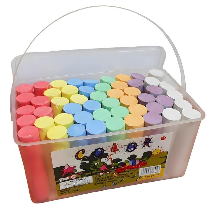 J-hong Washable Sidewalk Chalk Set- 52 Pieces 7 Colors Jumbo Chalk by J-hong