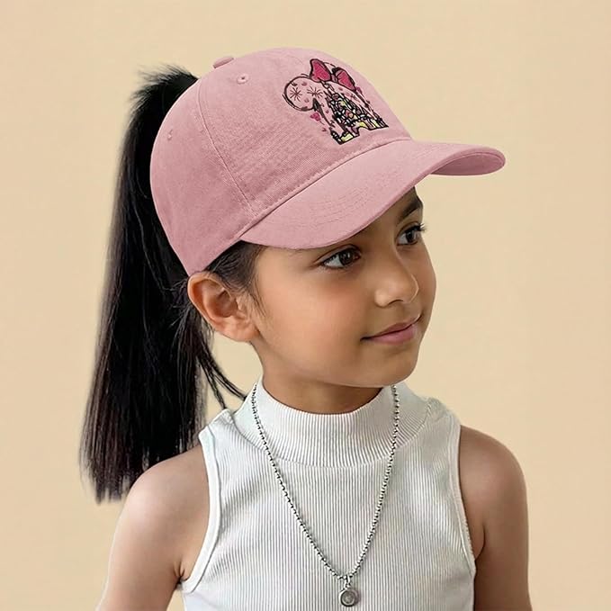Baseball Caps for Girls Kids Cute Graphic Ponytail Hat Trucker Fashion Acid wash Hats Fun Adjustable Criss Cross Cap