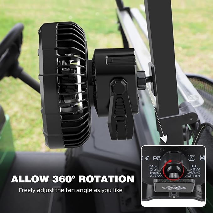 Roykaw 10400 mAh Magnetic Golf Cart Fan Portable Rechargeable Battery Powered, 24+ Hrs, w/LED Lights, Compatible with EZGO/Club Car/Yamaha & All Ironic-Body, Cordless & Remote Control, 2 PCS