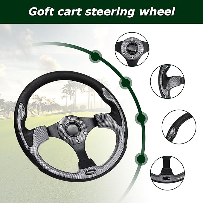Golf Cart Steering Wheel, Skid Steering Wheel, Universal Golf Cart for Club Car EZGO RXV and TXT, Yamaha, Precedent Tempo, DS