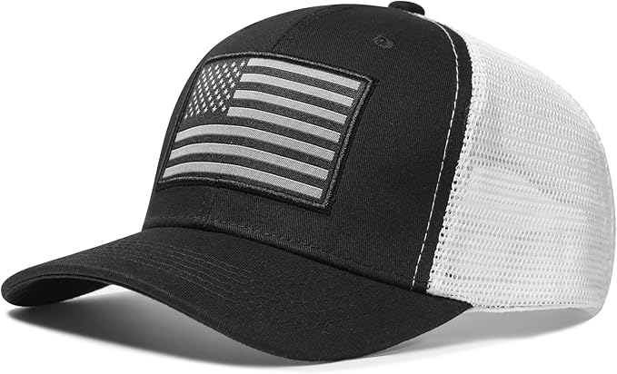 American Flag Trucker Hat, Patriotic Baseball Cap for Men & Women, Breathable Mesh Adjustable Snapback, USA Flag Patch