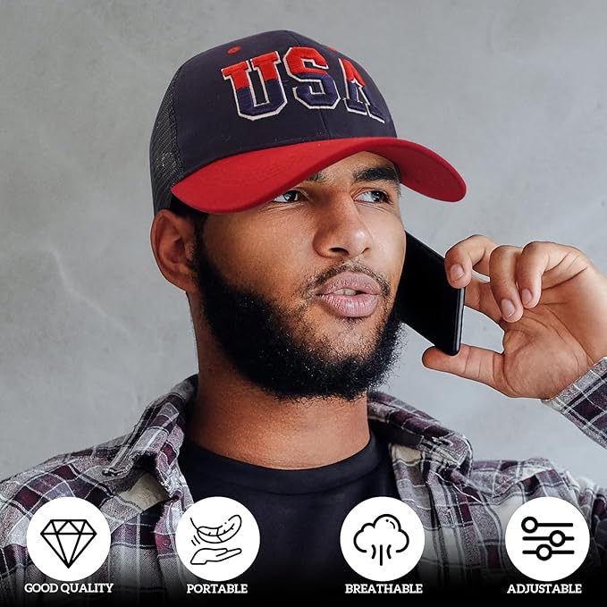 American Flag Patriotic Baseball Cap | Embroidered USA Flag 100% Cotton Adjustable Hat for Men & Women