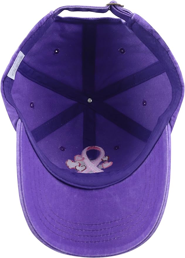 Fight Breast Cancer Hats for Women, Cotton Embroidered Pink Ribbon Little Heart Baseball Cap