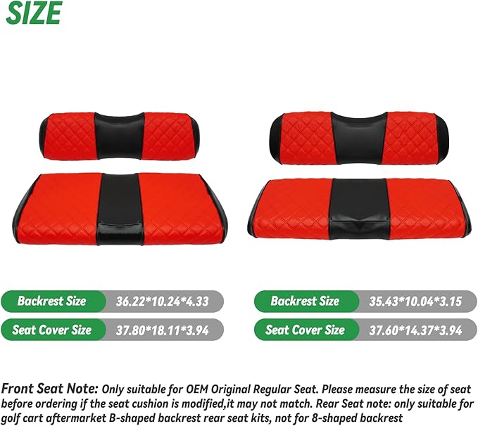 XUANYUDG0769 Golf Cart Front and Rear Seat Covers for Club Car DS 2000.5-up OEM Ordinary Front Seat and Aftermarket Common Rear Seat Kits, No Stapler Vinyl Leather Diamond Club Car Seat Covers