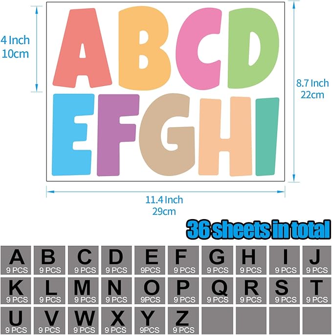 Bemeol Letter Stickers 351 Pieces 4 Inch Bulletin Board Letters Alphabet Cutout - Image 2