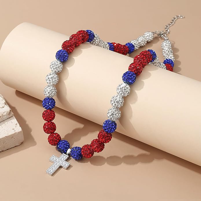 QINJIEJIE Baseball Necklace for Men Glitter Bling Rhinestone Beaded Collection Necklace for Women 16/18in Inspired Sports Jewelry Baseball Chain Cool Gifts for Baseball Players Team Lovers