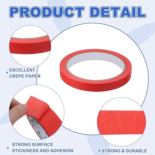 MECCANIXITY Masking Tape 0.5 Inch x 21 Yard Painter's Tape Red Paint Tapes - Image 3