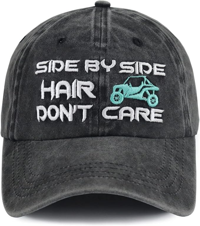 KKMKSHHG Side by Side Hair Don't Care Baseball Cap, Funny Embroidered Adjustable Washed Cotton Outdoor Car Hat for Women Men