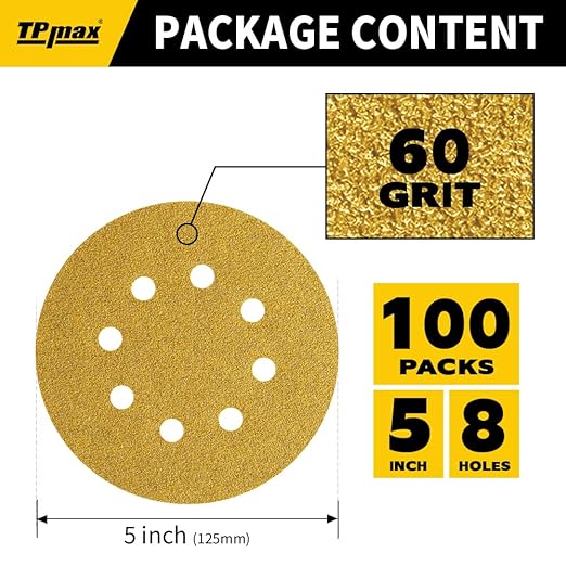 100PCS 5 Inch 60 Grit 125mm 8 Hole Sanding Discs Sandpaper - Image 2