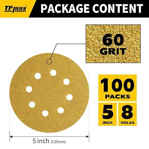 100PCS 5 Inch 60 Grit 125mm 8 Hole Sanding Discs Sandpaper - Image 2