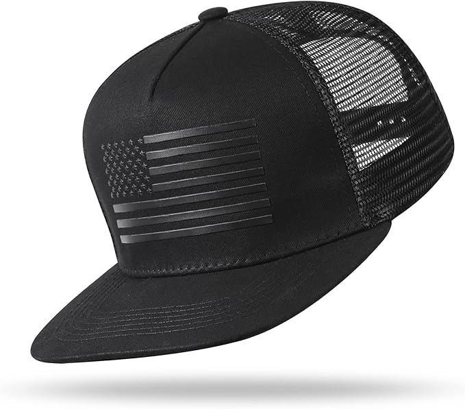 UALON Baseball Cap, Snapback Trucker Hat for Men & Women with American Flag and Adjustable, Breathable Mesh, Flat Bill Hats
