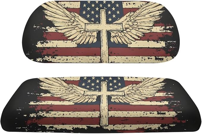 Yewatlles American Flag Cross Pattern Golf Cart Seat Covers, Personalized Golf Cart Seat Cover Keeps Seat Cool and Clean, Fits in 2-Seat Golf Carts