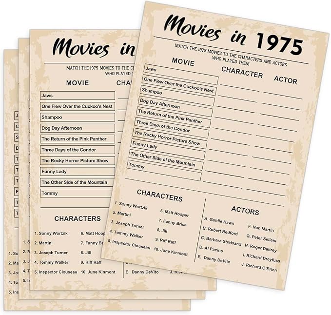 50th Birthday Party Games, Movie in 1975 Games, Birthday Party Supplies by QUPT