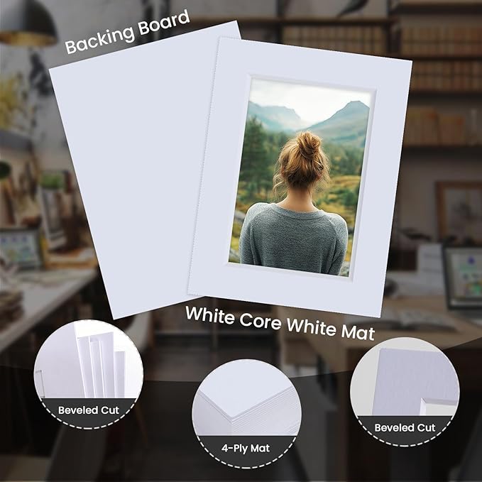 Falling in Art 5 Pack Acid Free 12x16'' White Picture Mats Board Show Kit - Image 4