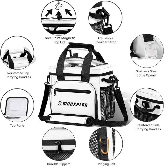 MORXPLOR Golf Cart Cooler with Magnetic Lid 12-Can Insulated Soft Cooler Bag Collapsible for Golf Cart,Golf Accessories,Lunch Camping Cooler Insulated Lunch Bag with Adjustable Shoulder Strap