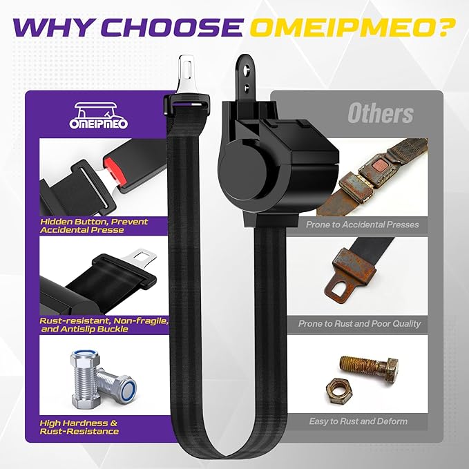 Golf Cart Seat Belt Kit, Retractable Golf Cart Seat Lap Belt Non-Slip, Soft Padding, One Click Fastening, Universal Front and Rear Golf Cart Seat Belts for Club Car EZGO Yamaha Go-Kart ATV UTV