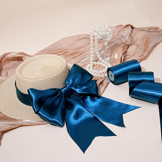 LaRibbons Navy Satin Ribbon 3 Inch 10 Yards Double Faced Luxury Navy Silk Ribbon - Image 2