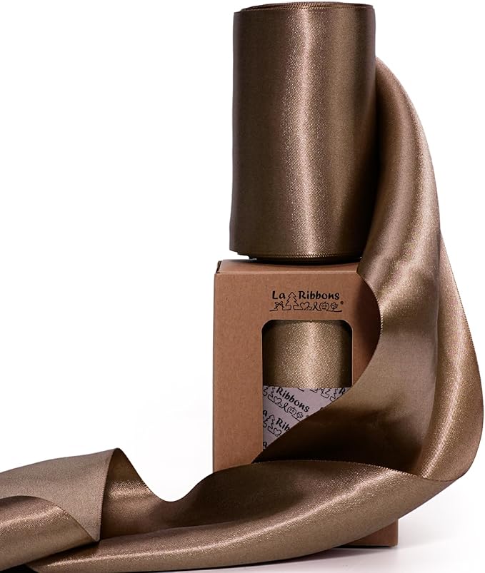 LaRibbons Brown Satin Ribbon 4 Inch 10 Yards Double Faced Luxury Mocha Silk by LaRibbons