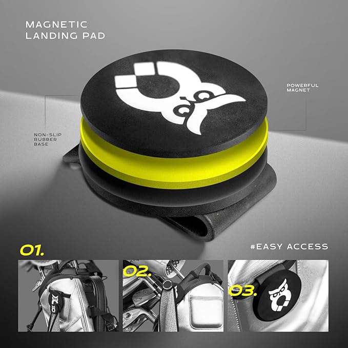 Magnetic Golf Landing Pad - Magnetic Golf Bag Clip for Quick and Easy Use of Golf Gear & Accessories - Record Golf Swing Cell Phone Holder - Works with Any Golf Bag