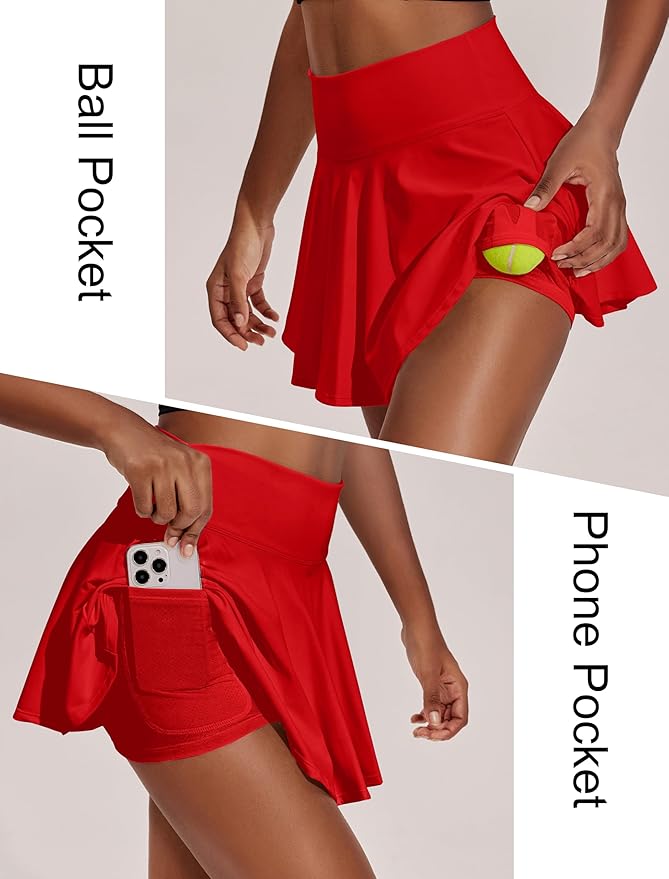 PINSPARK Womens Tennis Skirt Pleated Athletic Skirts with Pockets Shorts High Waisted Golf Skort for Workout Pickleball