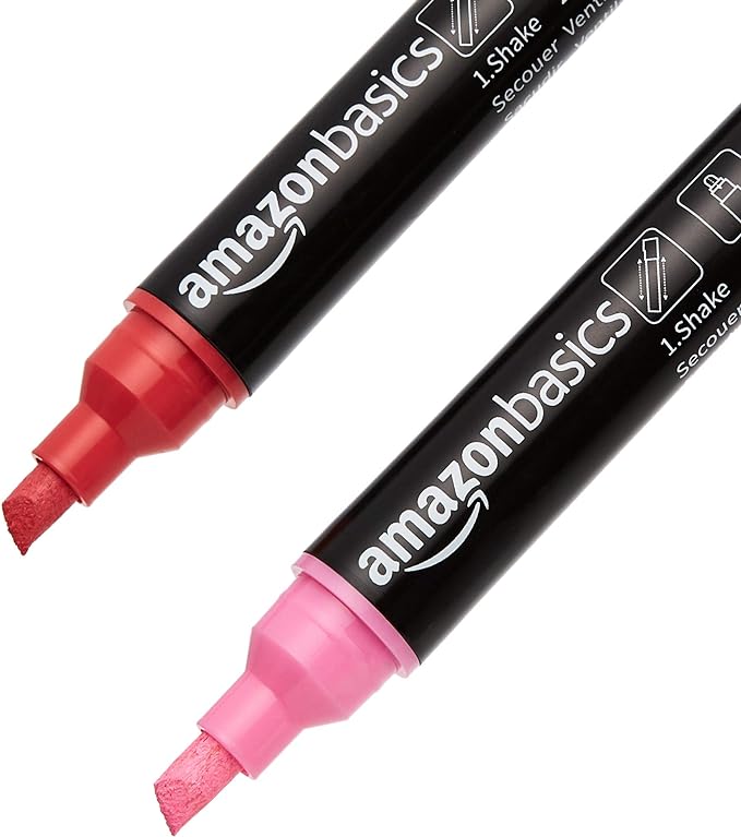 Amazon Basics Bullet/Chisel Reversible Tip Chalk Markers, Bold Point, Bright - Image 4
