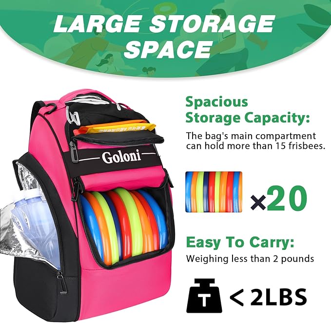 Disc Golf Bag Holds 23+ Discs,Durable Disc Golf Backpack with cooler compartment,Large Capacity Frisbee Bags