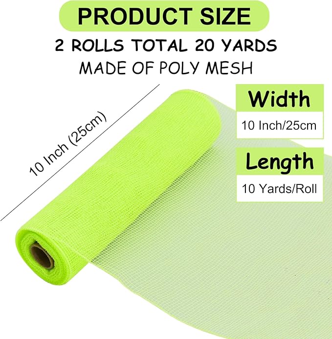 TONIFUL 2 Rolls 10 Inch Light Green Decorative Mesh Ribbbon Rolls, Fabric Mesh - Image 2