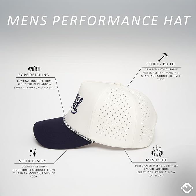 Funky Junque Performance Waterproof Golf Rope Hat – Cool Breathable Workout 5 Panel Snapback Cap for Men
