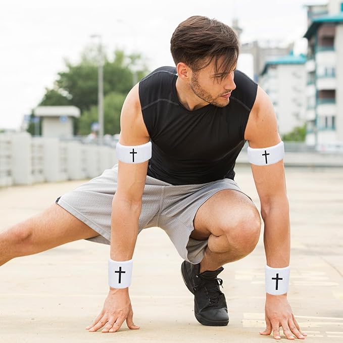Cross Wrist Bands Bicep Bands Christian Arm Absorbent Sweat Wristbands Baseball Accessories Cross Sports Wristband for Football Baseball Sports Activities