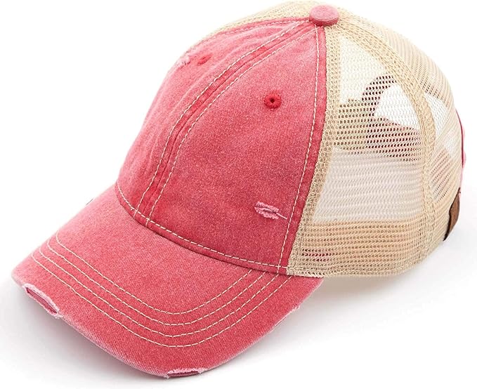 Funky Junque Trucker Hat for Women – Distressed Low Profile Western Camo Baseball Cap with Mesh, Trendy and Adjustable Fit