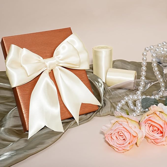 LaRibbons Ivory Satin Ribbon 3 Inch 10 Yards Double Faced Luxury White Cream - Image 3