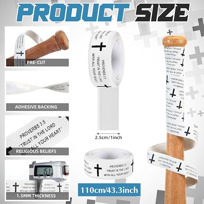 Pushglossy Christian Baseball Bat Grip Tapes 1.5mm Faith Cross Bat Grip Tape, Precut Full Adhesive Baseball Wrist Tape Scripture Design Non-Slip Religious Baseballs Grips Tapes