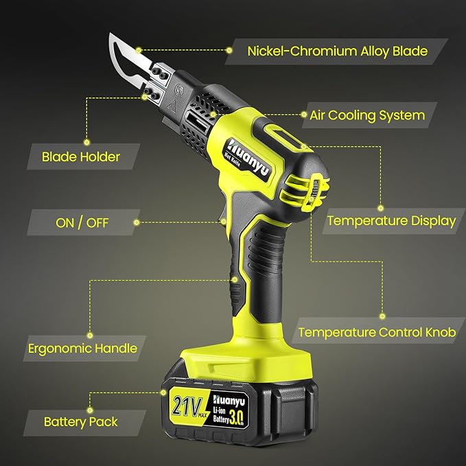 Huanyu Cordless Hot Knife with Temp. Display 100W Max 500℃ 3.0Ah Battery - Image 2