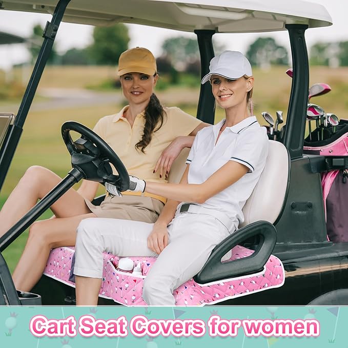 2 Pack Golf Cart Seat Covers Funny Seat Towel Blanket with 2 Large Front Pockets & Non Slip Backing Universal Fit for 2 Person Golf Cart 52" x 30"