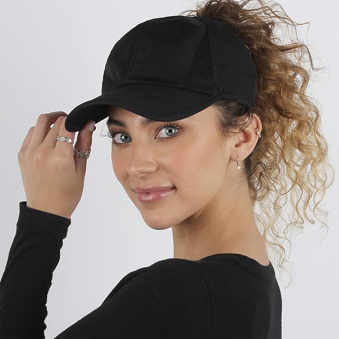 Ponyflo Women’s Ponytail Baseball Cap, Patented Active Feather-Light Hat with Open Back