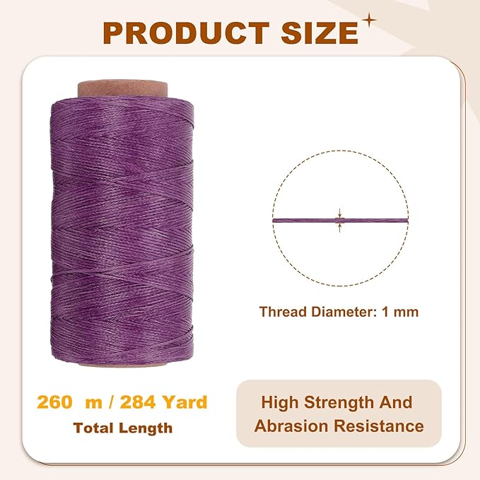 PATIKIL 284 Yard Flat Waxed Thread 150D 1mm Leather Sewing Cord - Image 2