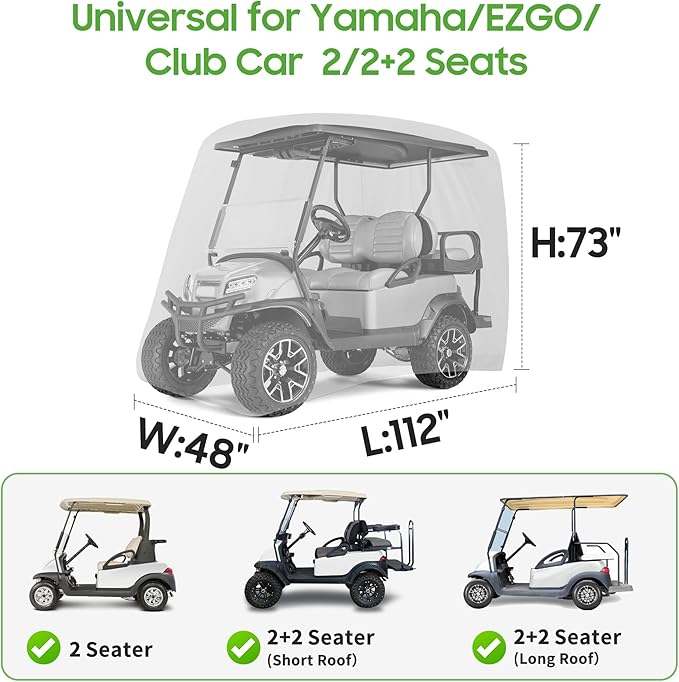 10L0L Universal Golf Cart Covers for Yamaha, Club Car, EZGO, Waterproof 2/4 Passenger Heavy Duty Golf Cart Rain Covers with 3 Zipper Doors Extended Roof for Outdoor All-Weather Protection
