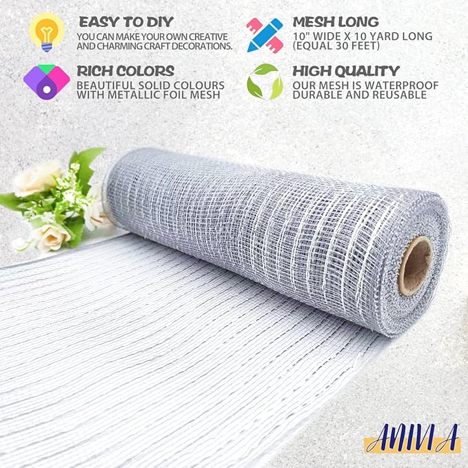 Anivia Deco Mesh Ribbon, 10inch x 30 Feet Each Roll Metallic Foil Mesh Ribbon - Image 3