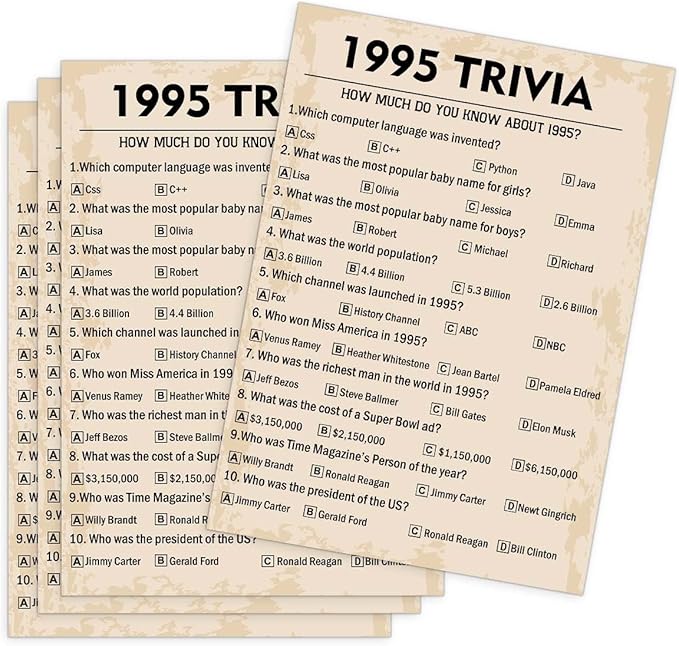 QUPT 30th Birthday Party Games, 1995 Trivia Games, Birthday Party Supplies by QUPT