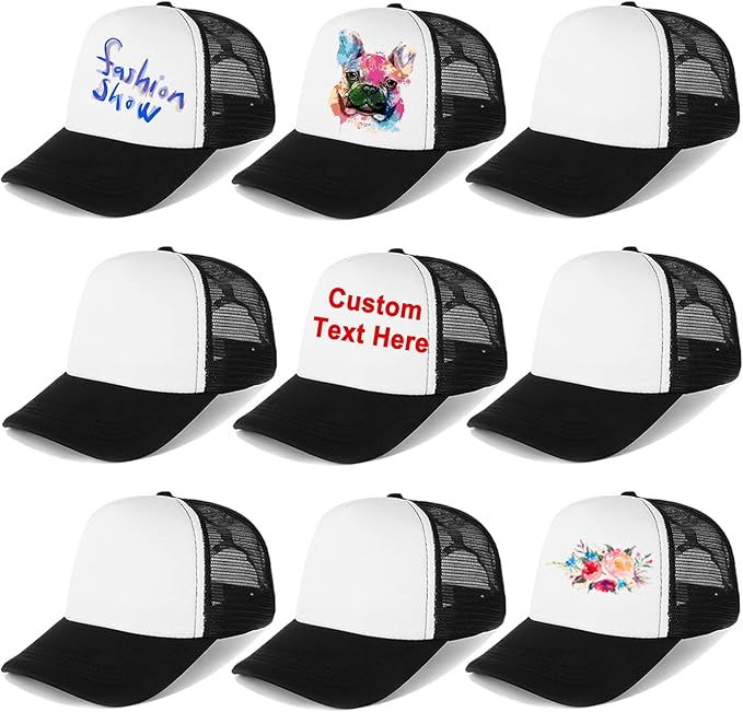 Echolife 9 Pack Sublimation Blanks Baseball Cap Adjustable Polyester Mesh Cap Trucker Hats for Adults Kids Youth
