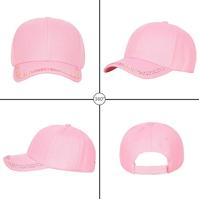 Hoce Fashion Rhinestone Denim Baseball Cap Studded Bling Hat for Women