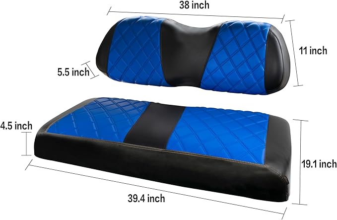 NOKINS Golf Cart Club Car DS 2000.5-Up Diamond Seat Covers Kit, Fits Club Car DS OEM Standard Front Seat Cushion, Golf Cart Vinyl Seat Cover, No Nails Required (Blue and Black)