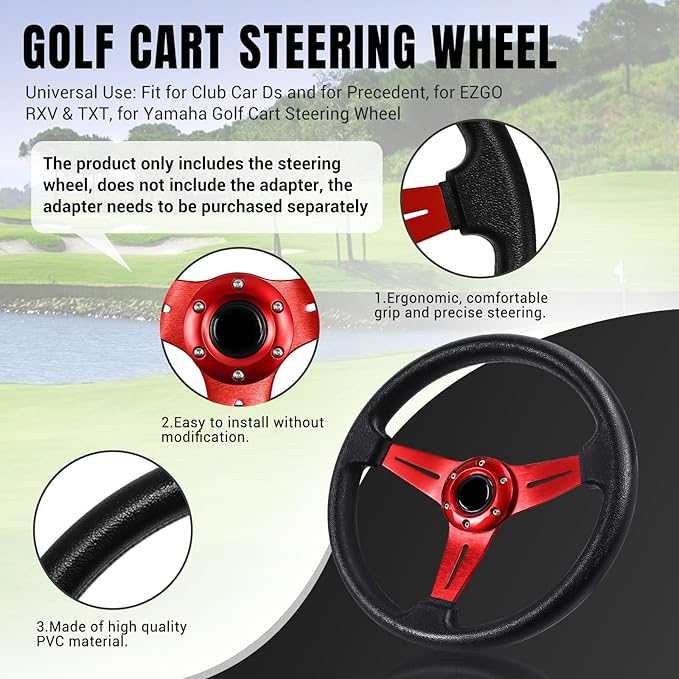 LOSCHEN Golf Cart Steering Wheel Universal Design for Club Car Ds and Precedent EZGO RXV & TXT, for Yamaha Golf Cart Steering Wheel