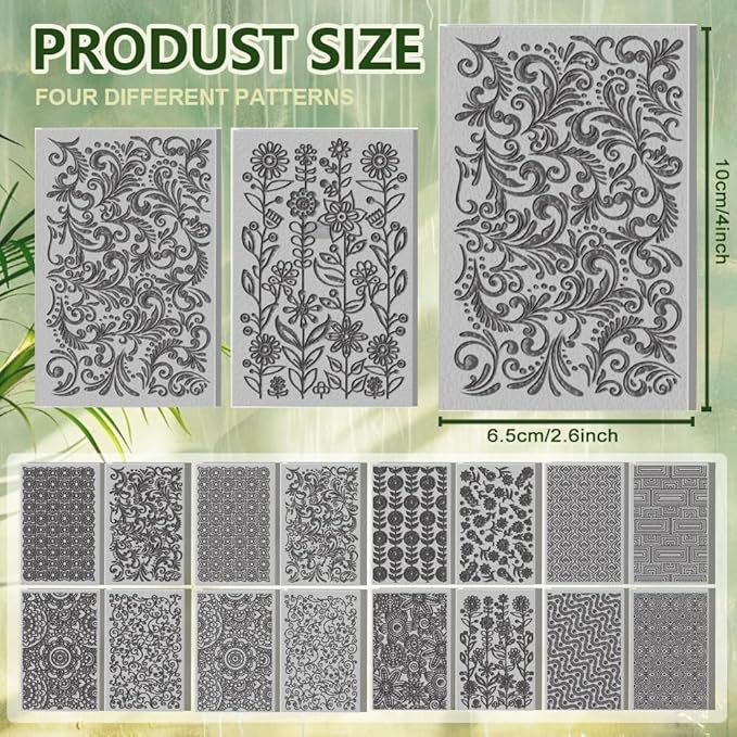 CHGCRAFT 16 Sheets Artistic Flowers Clay Texture Mat Geometric Pattern Polymer - Image 2