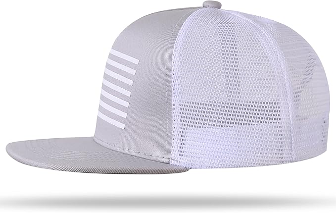 UALON Baseball Cap, Snapback Trucker Hat for Men & Women with American Flag and Adjustable, Breathable Mesh, Flat Bill Hats