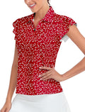 Soneven Womens Petal Sleeve Golf Shirts Moisture Wicking Lady Golf Apparel Print Tennis Sport T Shirt