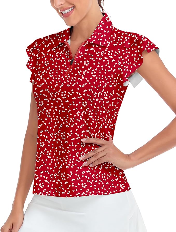 Soneven Womens Petal Sleeve Golf Shirts Moisture Wicking Lady Golf Apparel Print Tennis Sport T Shirt