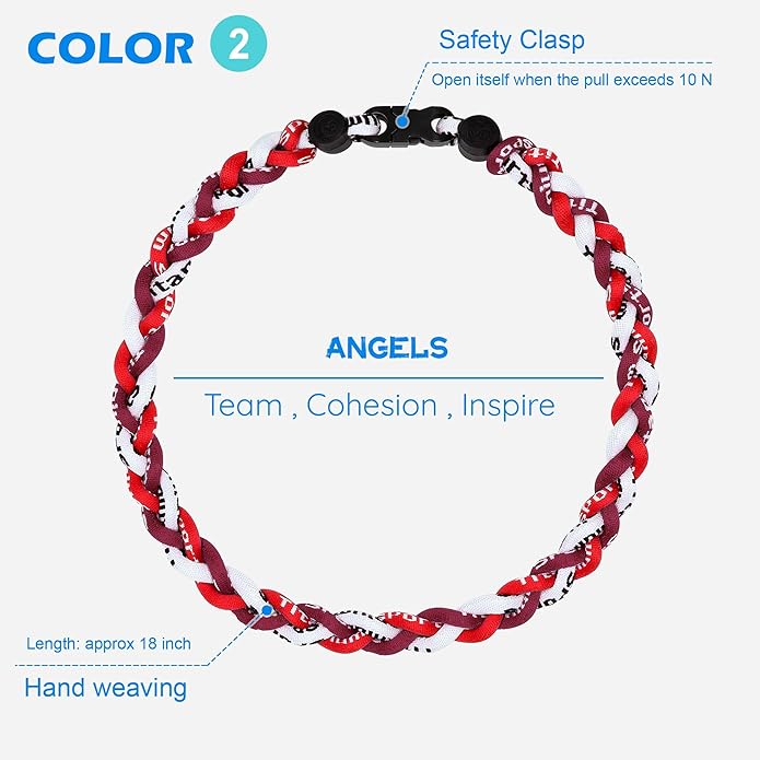 3 pcs Baseball Rope Necklaces, League Team Colors Braided Necklace, Baseball Team Gifts